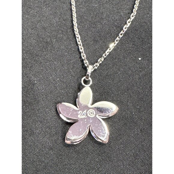 Swarovski L. Pink Flower Pendant Necklace SWAN Signed Dainty Chain Silver Tone - Picture 3 of 6